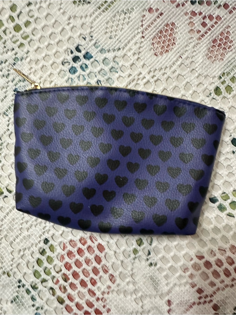 Navy Blue Heart Print Cosmetic Pouch
